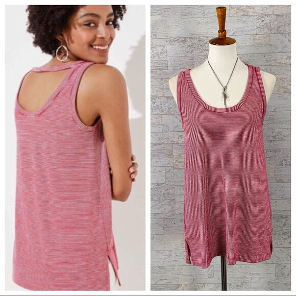 Loft red striped back cutout tank top sleeveless raspberry red - Picture 1 of 5